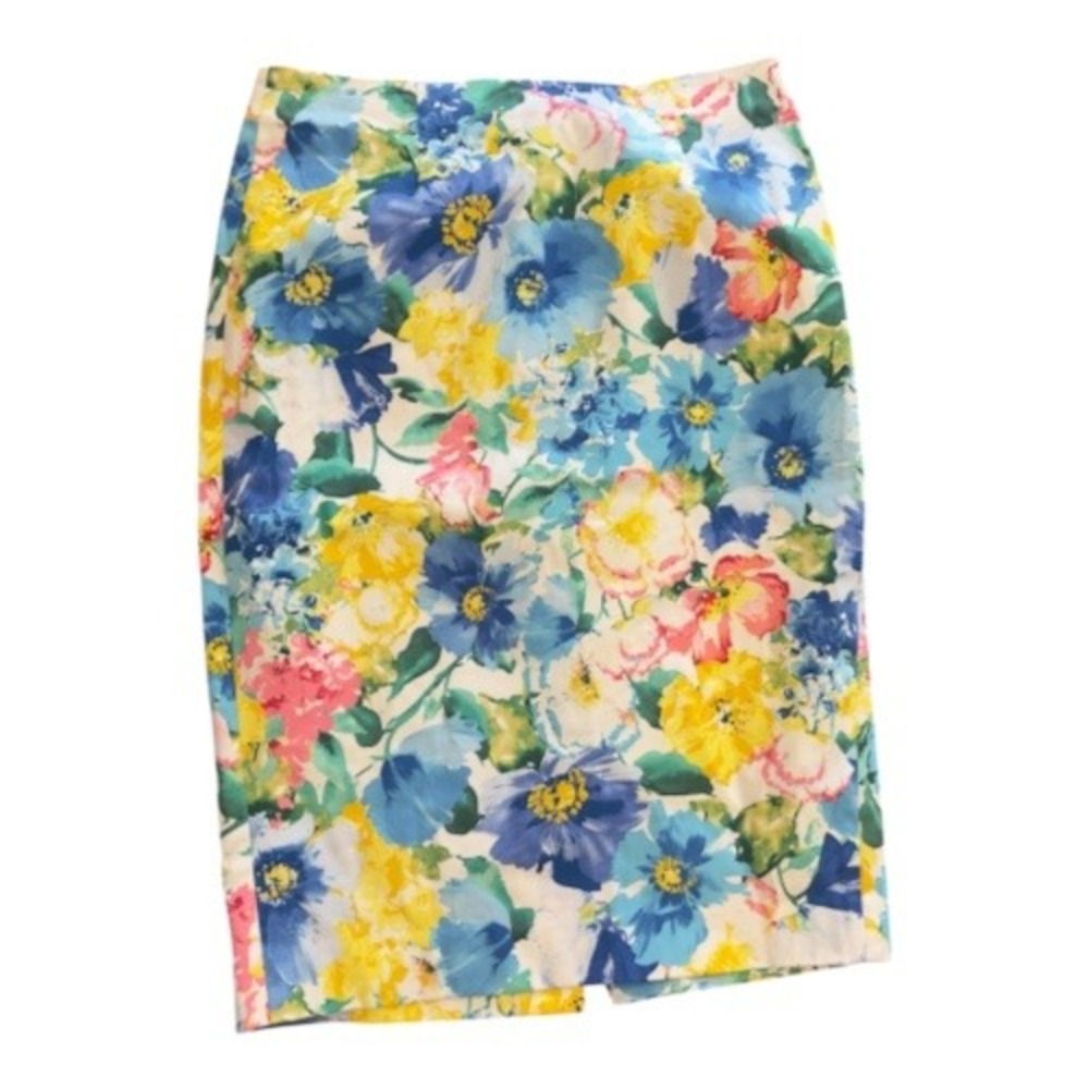 Polo Ralph Lauren Womens Floral Pencil Skirt Blue Yellow Pink Cotton Size 4